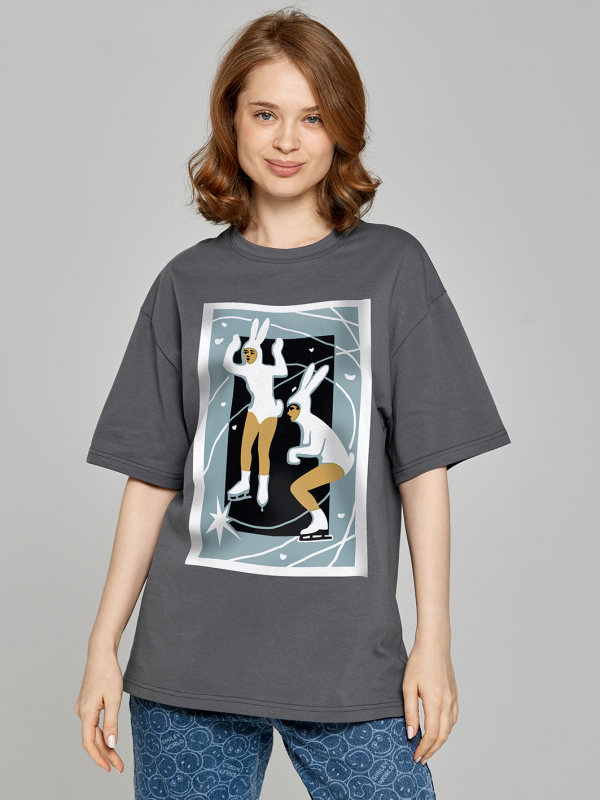 Футболки оверсайз Зайки на коньках